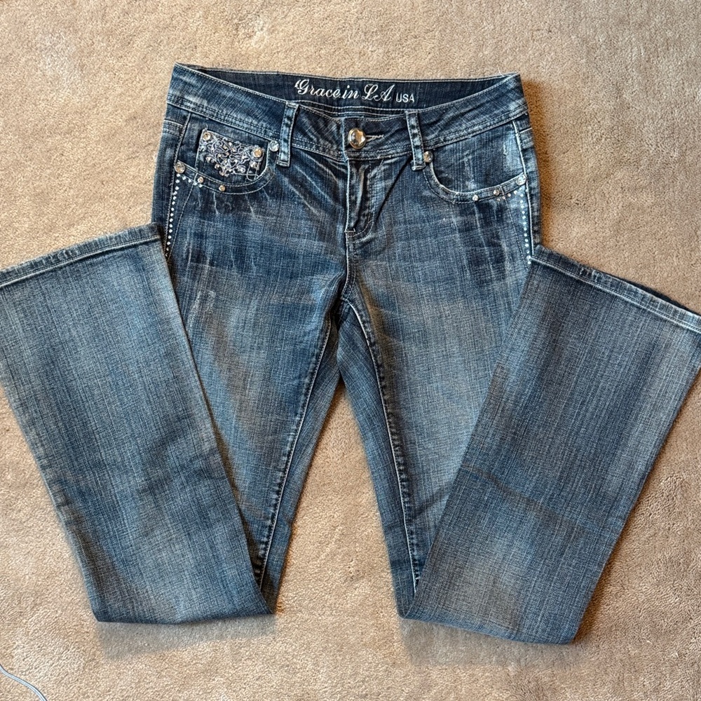 Grace in LA Boot Cut Jeans with Embellished Pockets